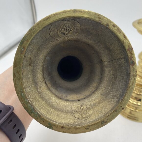 Vintage Virginia Metalcrafters Williamsburg Brass Candlesticks 10" Candle Set 2 - Picture 11 of 14